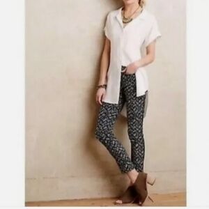 Anthropologie Cartonnier Charlie ankle pants blue and black pattern size 10